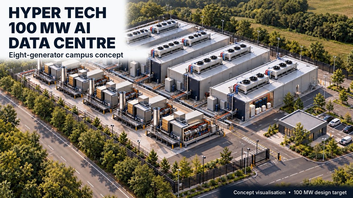 Concept visualisation. Scale-up to a 100 MW or larger data centre with eight generators.