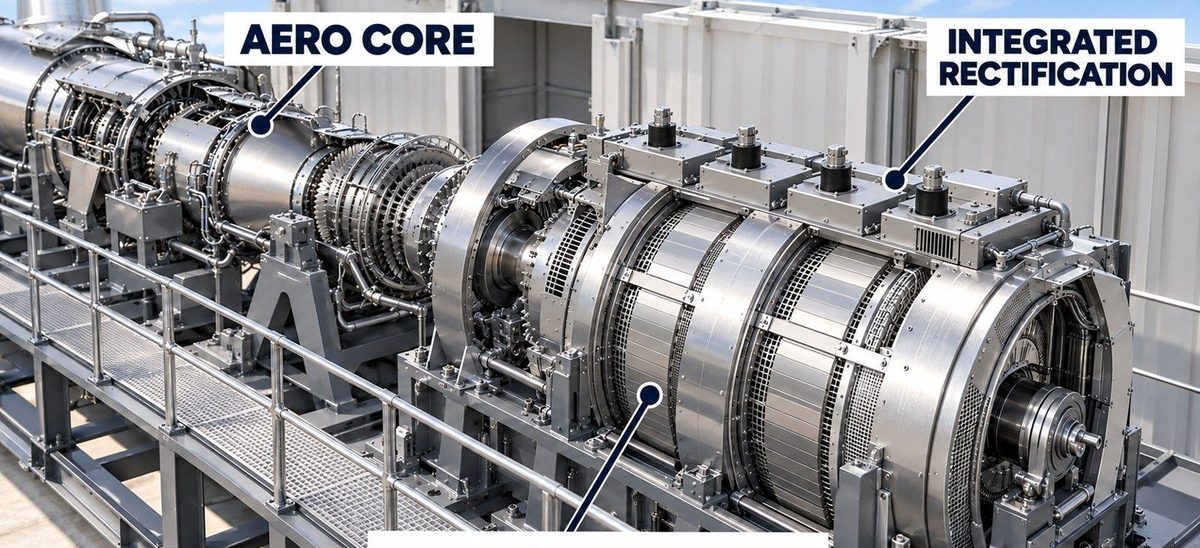 Concept visualisation. The aero core drives Hyper Tech generators with integrated rectification on one shaft, with no gearbox.